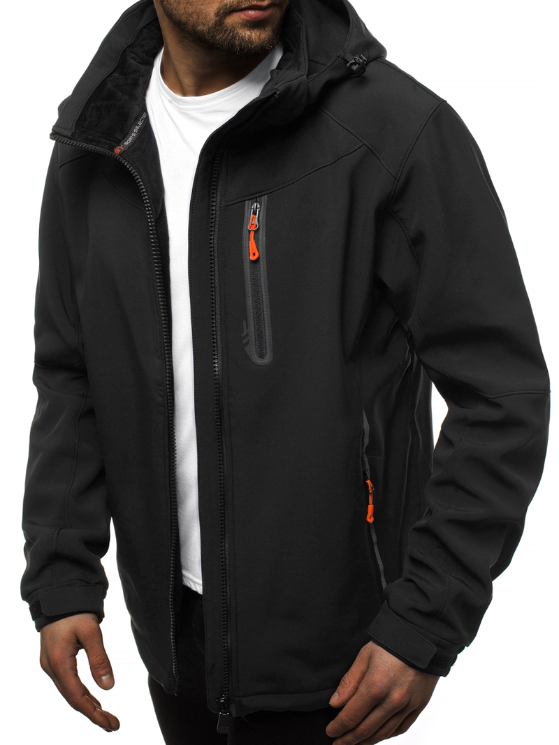Jachetă bărbați SOFTSHELL negru-portocaliu OZONEE GE/12269