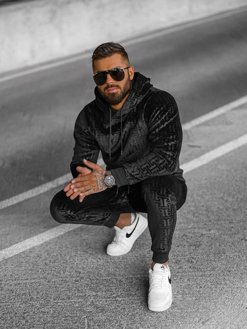 Trening catifea bărbați negru OZONEE O/3A81Z