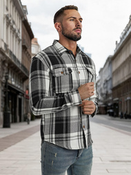 Cămașă bărbați neagră-albă OZONEE NB/MC728N/3