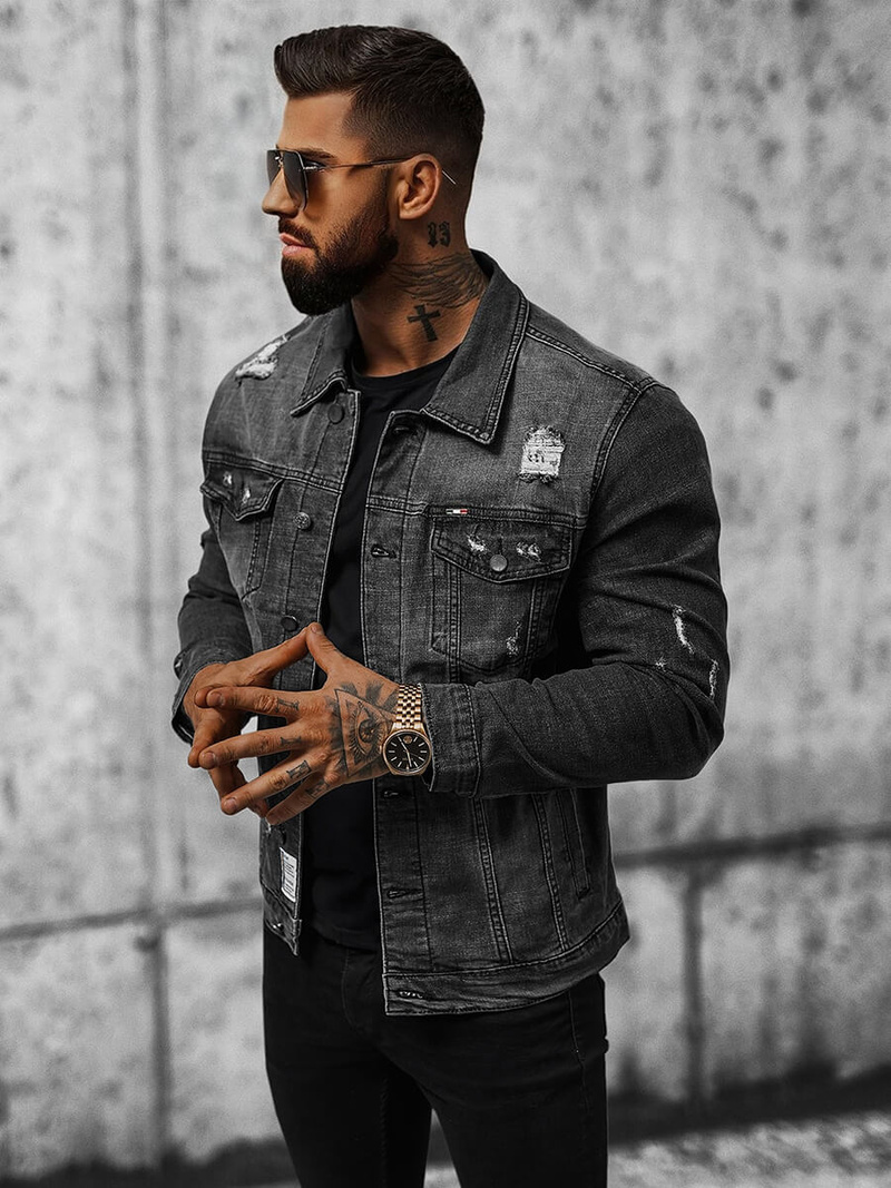 Jachetă de blugi bărbați neagră OZONEE NB/MJ515N