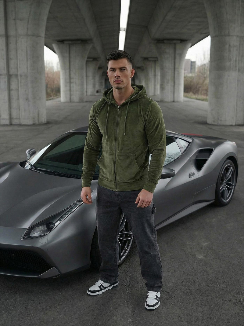 Hanorac bărbați din catifea kaki OZONEE JS/8B1168/29Z