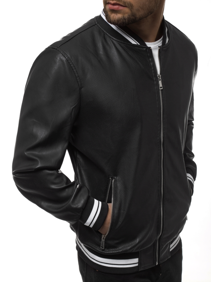 Geacă de piele bărbați neagră OZONEE JB/JP1132
