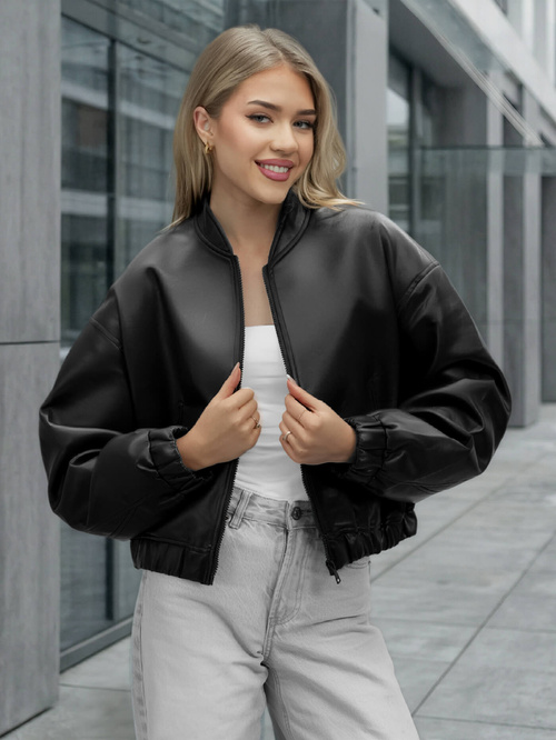 Geacă de piele pentru femei neagră OZONEE JS/11Z8281Z