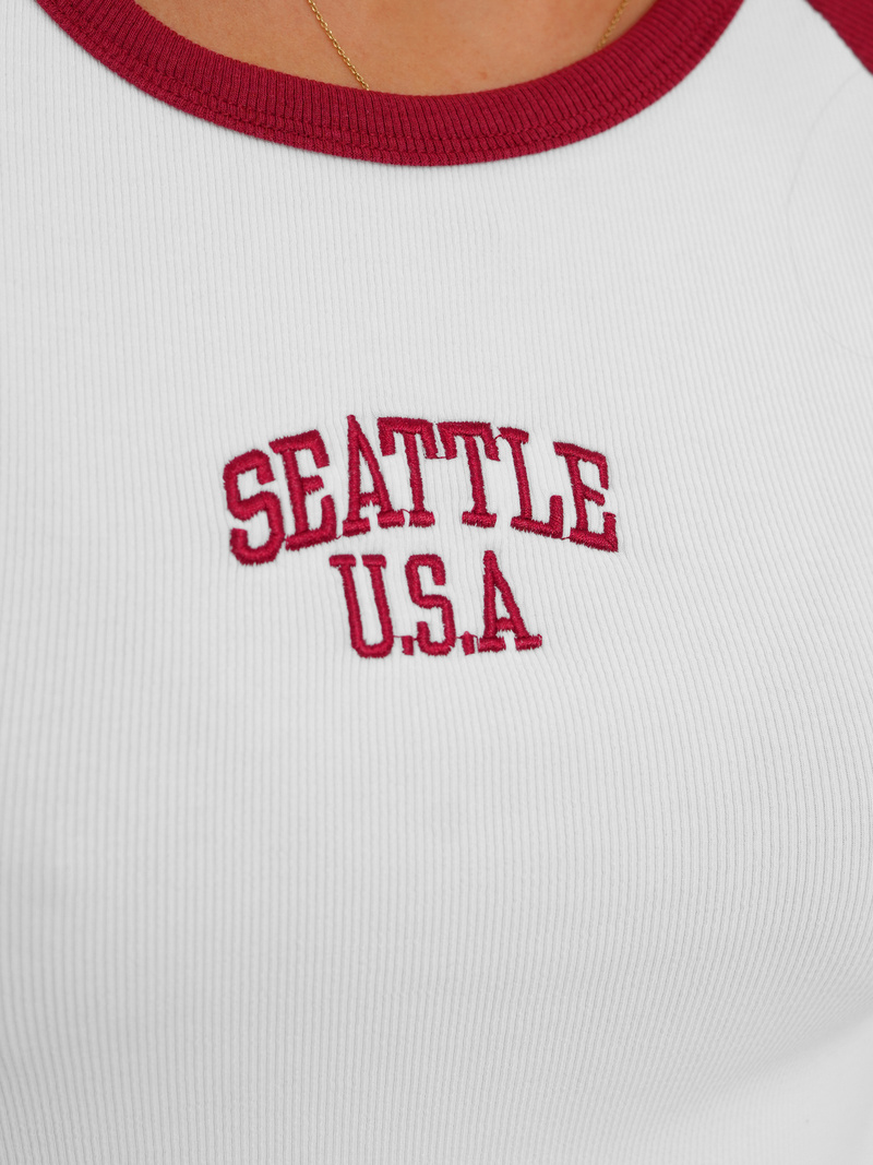 Tricou femei alb-roșu OZONEE JS/R61627