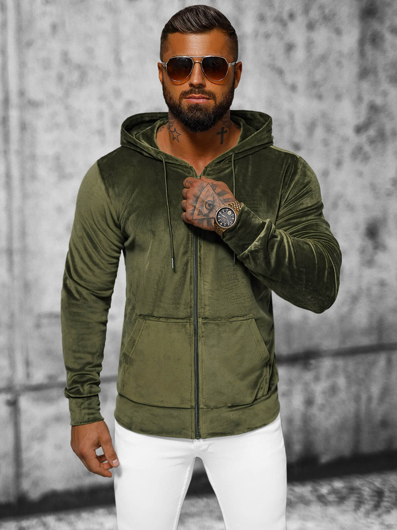 Hanorac bărbați din catifea kaki OZONEE JS/8B1168/29