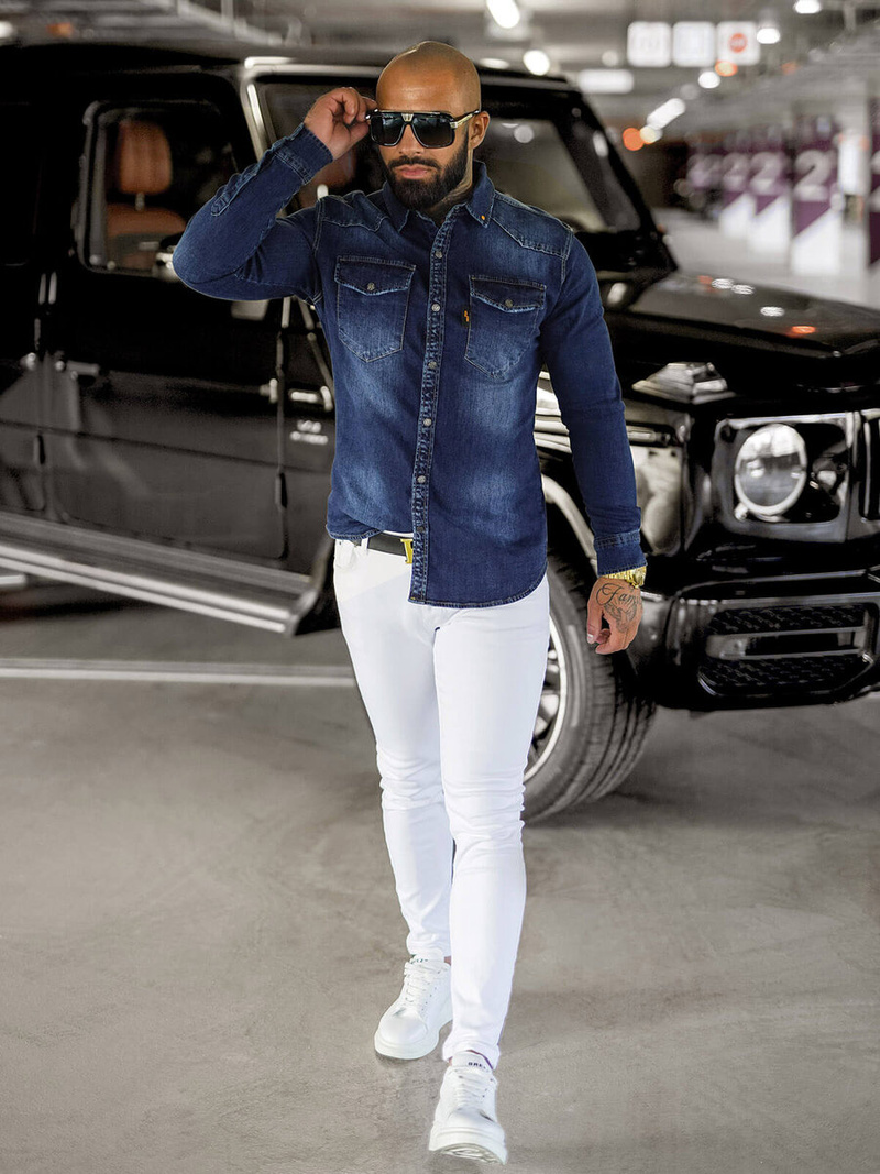 Cămașă de blugi bărbați albastră OZONEE O/51410