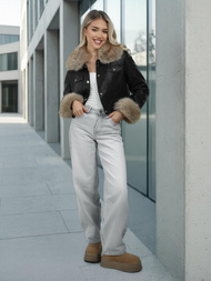 Geacă de piele pentru femei neagră-bej OZONEE JS/61M8513/392B