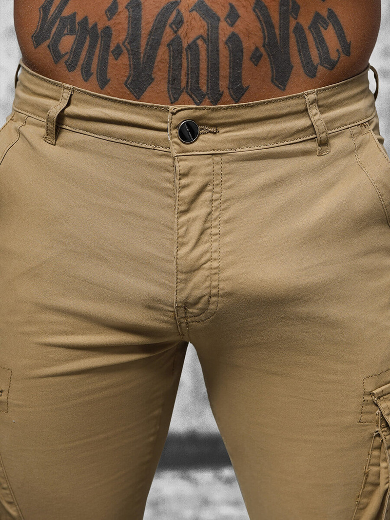 Pantaloni chino jogger pentru bărbați bej OZONEE NB/MP0202K