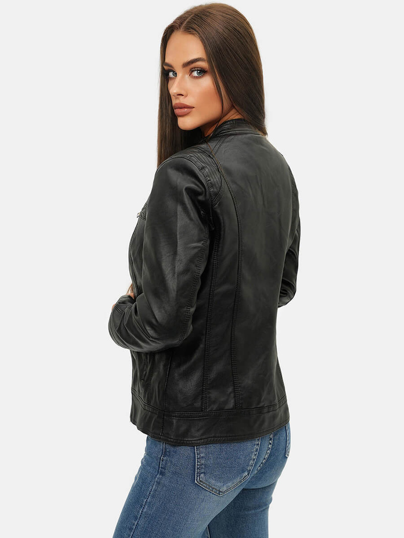 Geacă de piele pentru femei neagră OZONEE JS/11Z8010