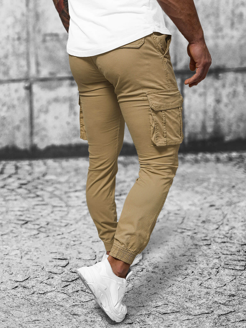 Pantaloni chino jogger pentru bărbați bej OZONEE NB/MP0202K