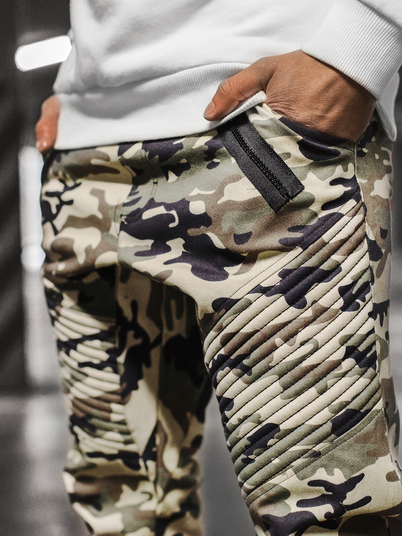 Pantaloni chino jogger pentru bărbați bej-camuflaj OZONEE A/0952
