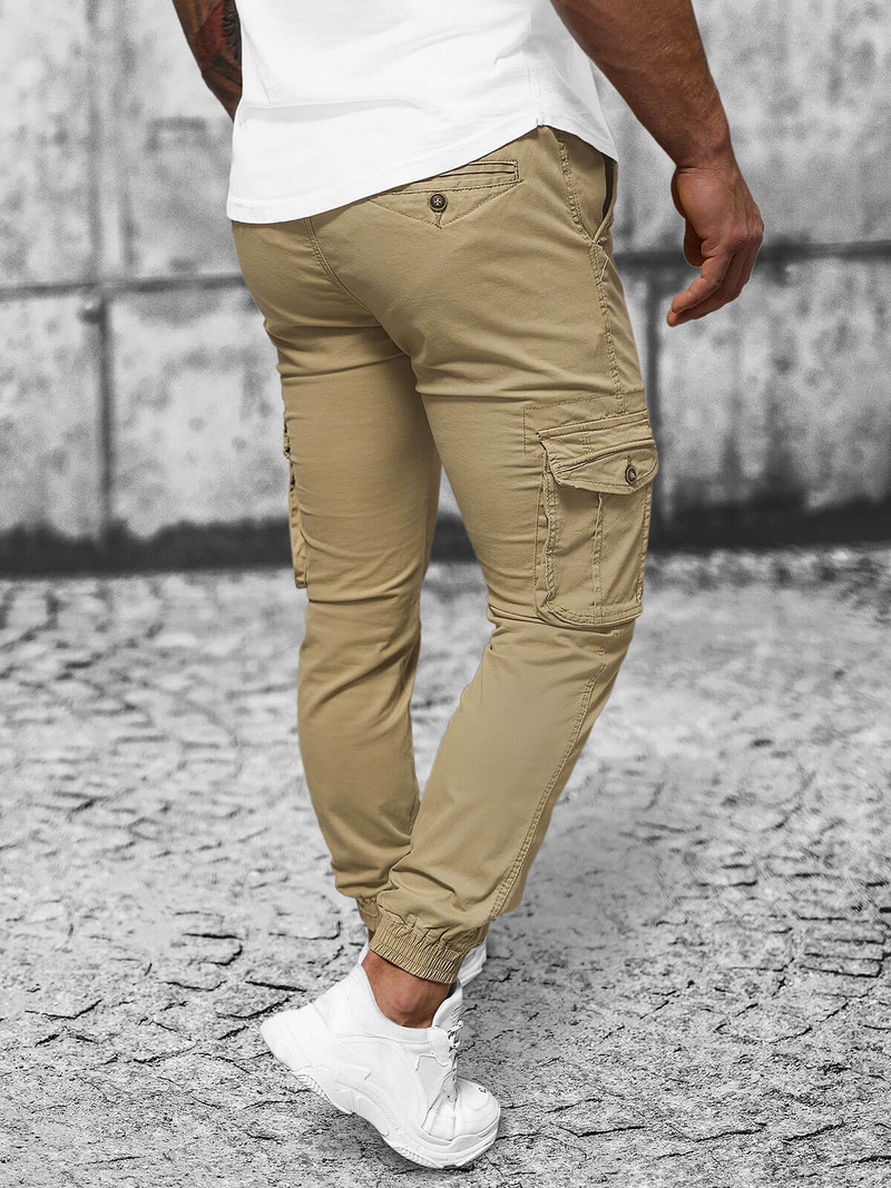 Pantaloni chino jogger pentru bărbați bej OZONEE NB/MP0201K
