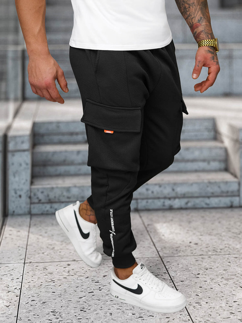 Pantaloni de trening bărbaţi negru-portocaliu OZONEE O/FF5026
