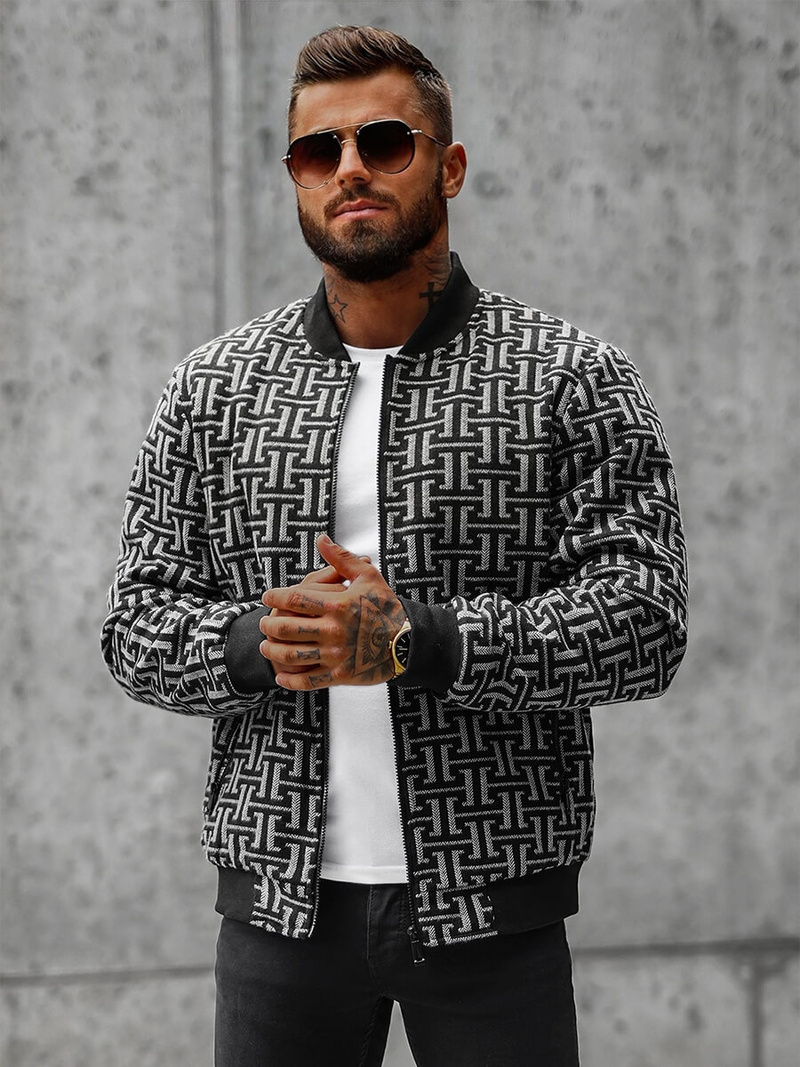 Jachetă bărbați neagră-gri OZONEE O/3A55