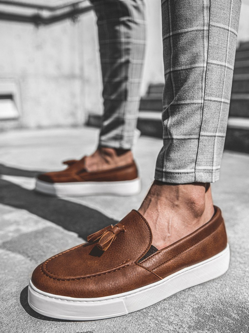 Pantofi slip-on pentru bărbați alb maroniu O/KN717