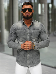 Cămașă de blugi bărbați gri OZONEE NB/MC712GZ