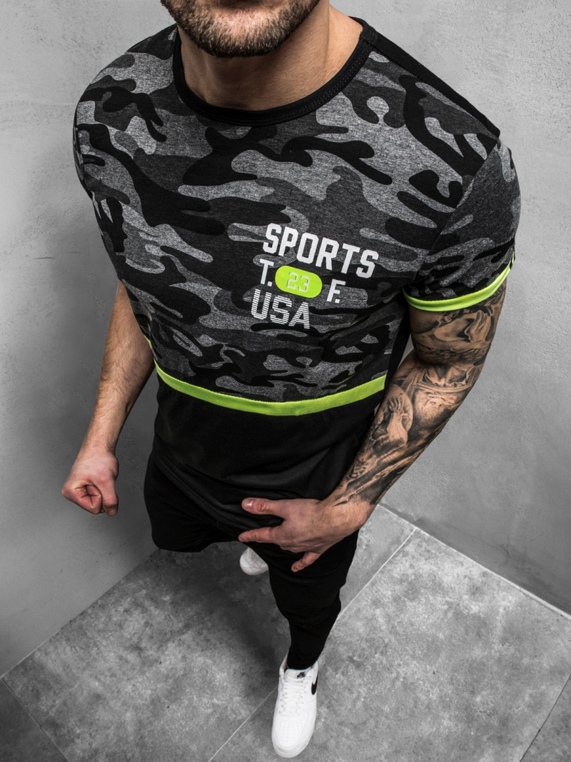 Tricou bărbați negri OZONEE JS/SS10982Z