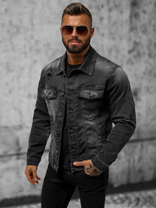 Jachetă de blugi bărbați neagră OZONEE NB/MJ506NZ