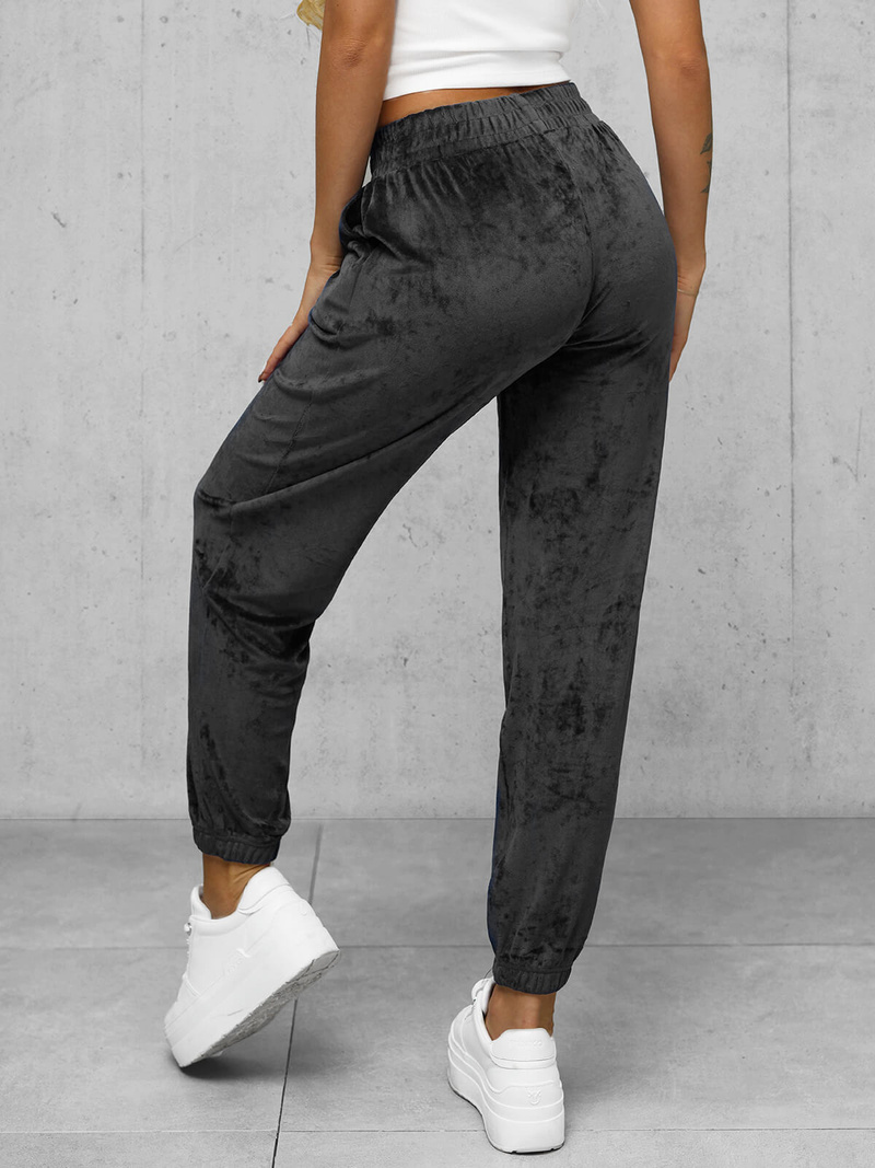 Pantaloni de trening din catifea femei antracit OZONEE JS/92K528/5
