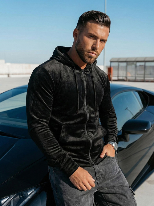 Hanorac bărbați din catifea neagră OZONEE JS/8B1168/3Z