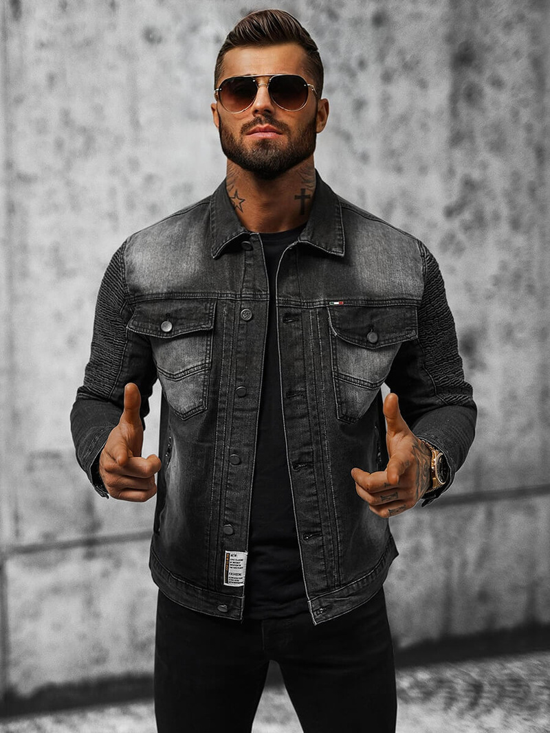 Jachetă de blugi bărbați neagră OZONEE NB/MJ521N