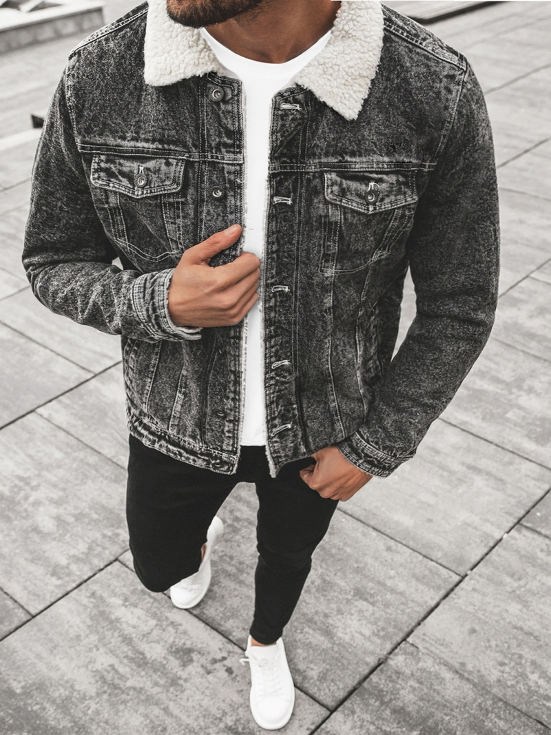 Jachetă de blugi bărbați neagră OZONEE JB/JP1160Z