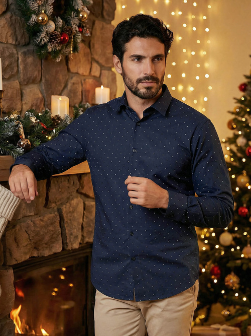 Cămașă bărbați albastru marin OZONEE V/V181Z