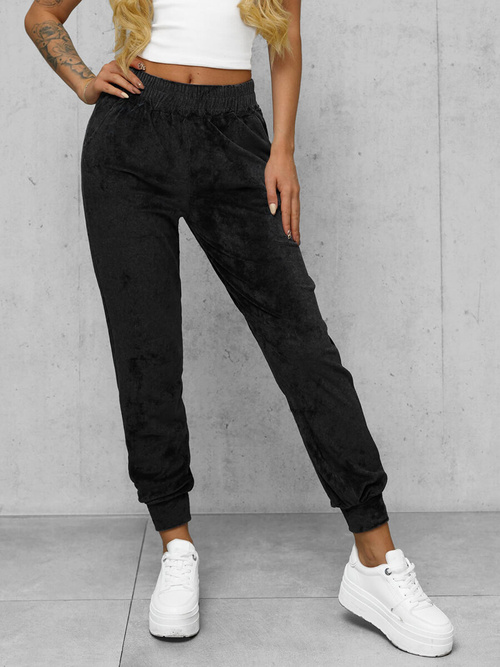 Pantaloni de trening din catifea femei negri OZONEE JS/92K527/3