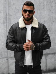 Geacă de piele bărbați neagră OZONEE JB/JP1178Z