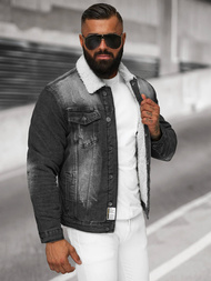 Jachetă de blugi bărbați sherpa neagră OZONEE NB/MJ513N