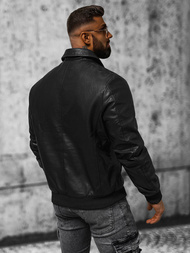 Geacă de piele bărbați neagră OZONEE JB/JP1178Z