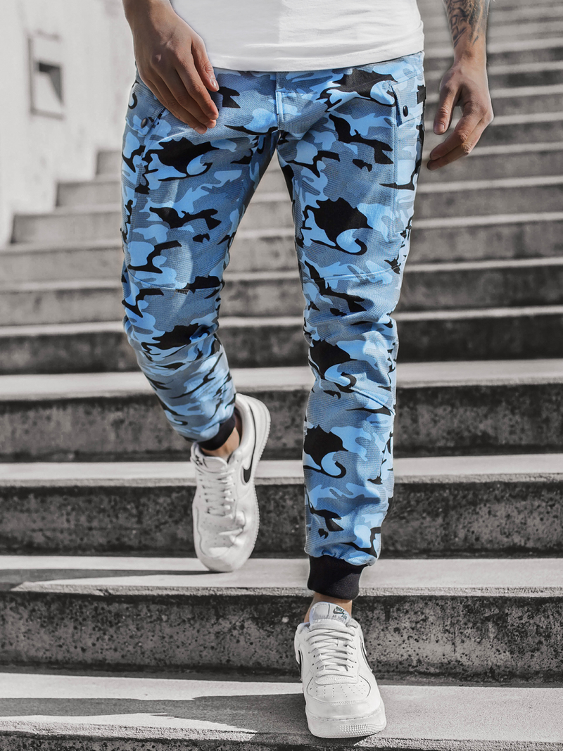 Pantaloni chino jogger pentru camuflaj-albastru OZONEE O/11103