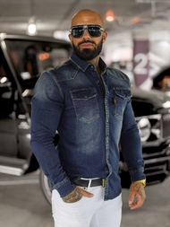 Cămașă de blugi bărbați albastră închis OZONEE O/51410