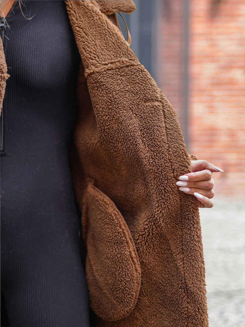 Palton de piele de dama camel OZONEE JS/11Z8253