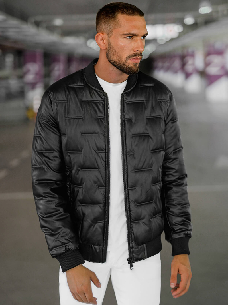 Geacă de piele bărbați neagră OZONEE O/11Z8099Z