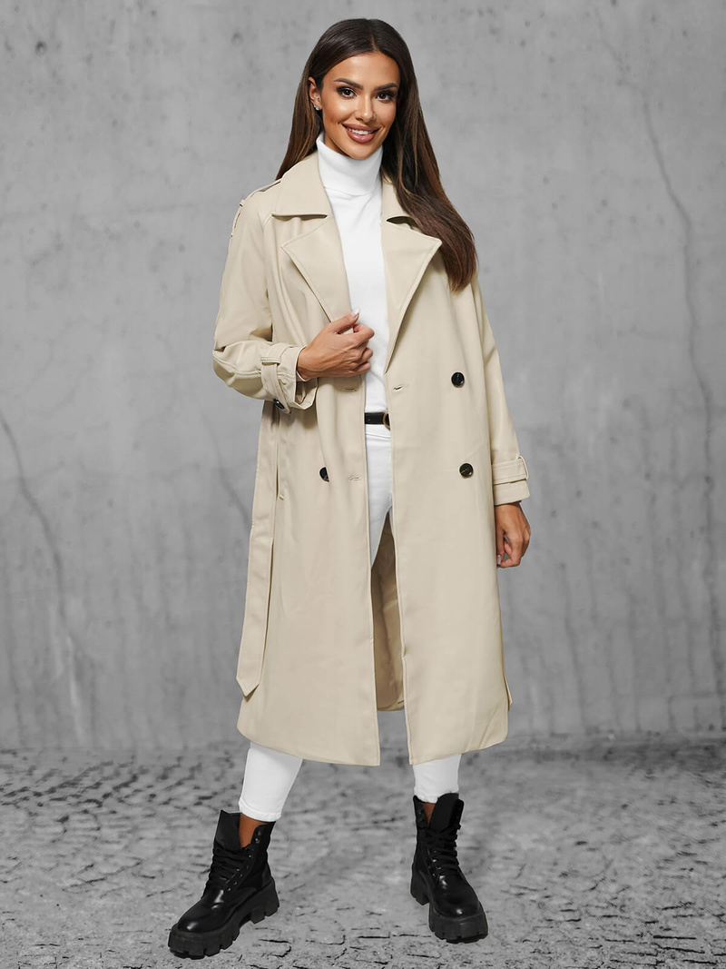 Palton de piele de dama bej deschis OZONEE JS/11Z8100