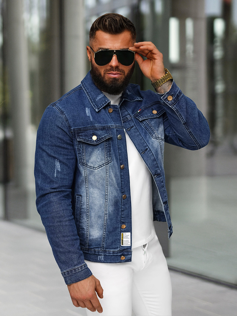 Jachetă de blugi bărbați albastră închis OZONEE NB/MJ525BSZ