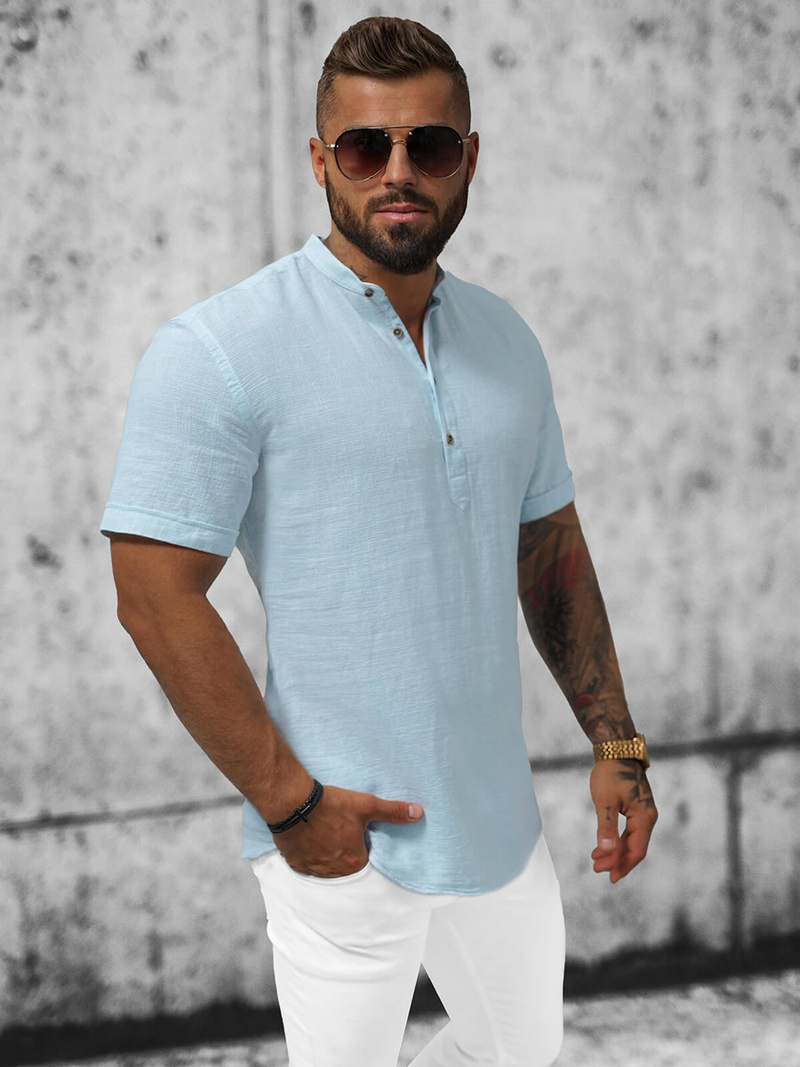 Cămașă cu mâneca scurtă bărbați albastră deschis OZONEE O/V46