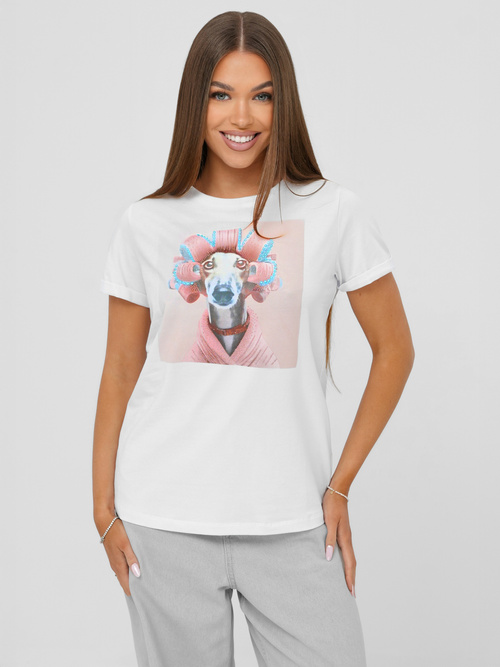 Tricou femei alb-roz OZONEE JS/YJ77726