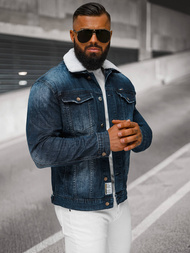 Jachetă de blugi bărbați sherpa albastră închis OZONEE NB/MJ516BSZ