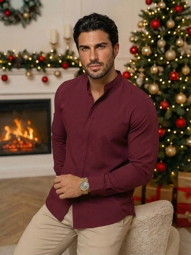 Cămașă bărbați bordo OZONEE O/V57Z