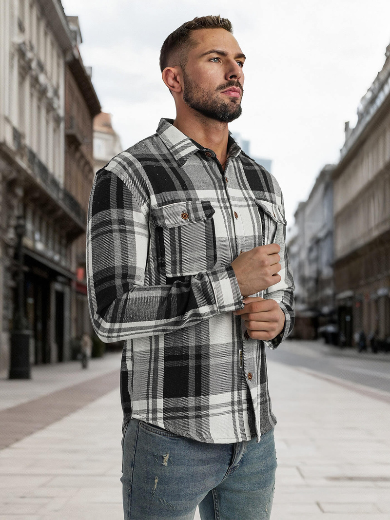 Cămașă bărbați neagră-albă OZONEE NB/MC728N/3