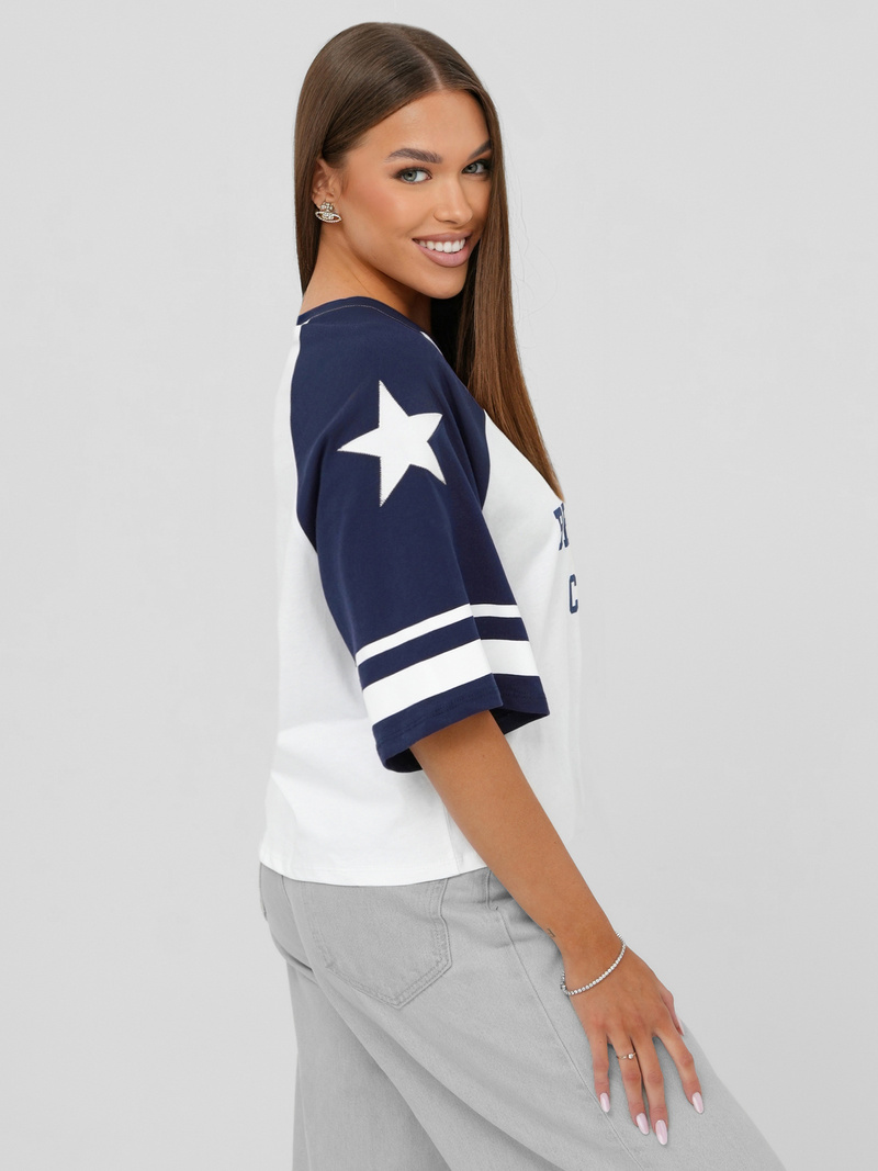 Tricou femei alb-bleumarin OZONEE JS/R62493