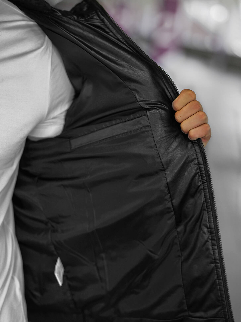 Geacă de piele bărbați neagră OZONEE O/11Z8088