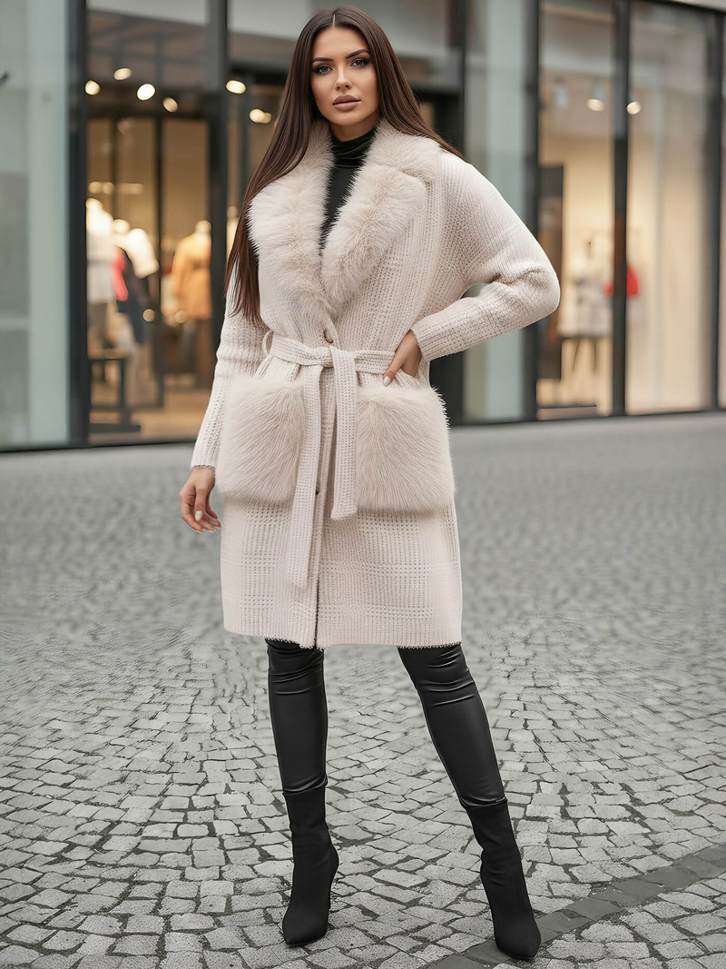 Palton de dama bej OZONEE JS/53M5200/155Z