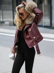 Geacă de piele pentru femei bordo OZONEE JS/61M8512/6