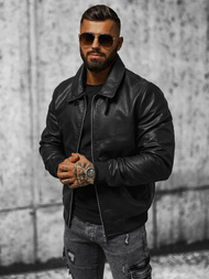 Geacă de piele bărbați neagră OZONEE JB/JP1178Z