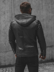 Geacă de piele bărbați neagră OZONEE JS/11Z8012Z