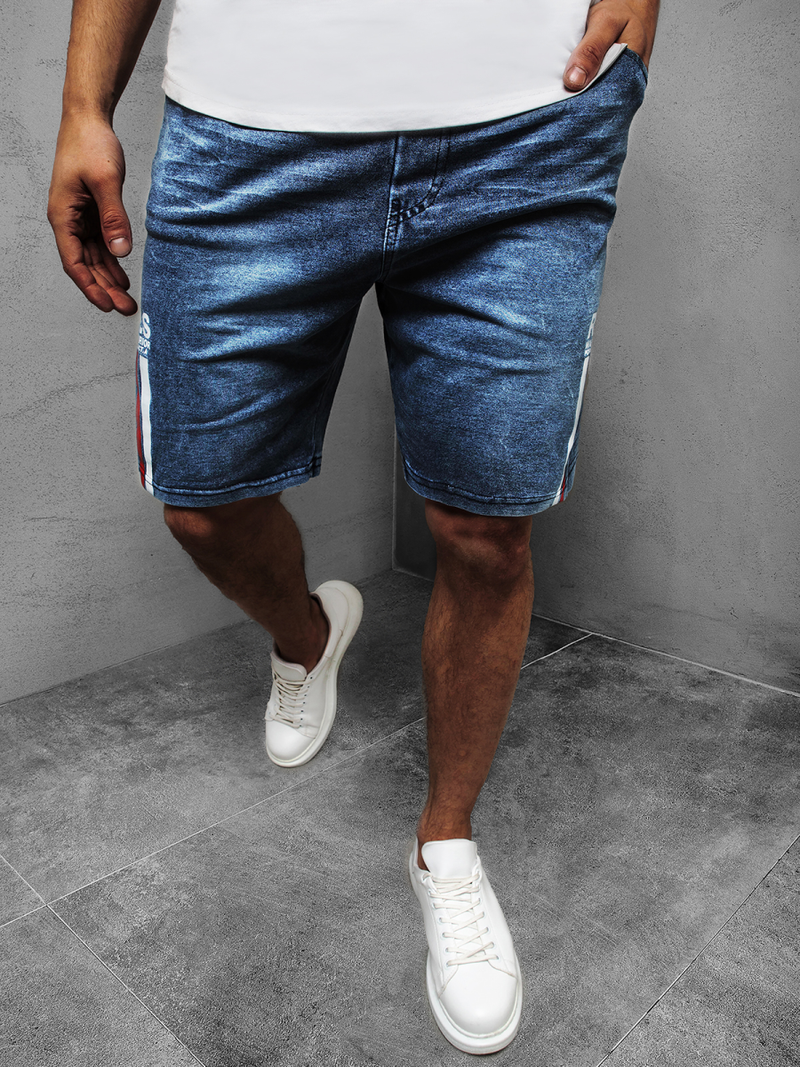 Pantaloni scurti blugi bărbați albastru-roșu OZONEE JS/KK1080