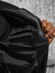 Geacă de piele bărbați neagră OZONEE JS/11Z8107